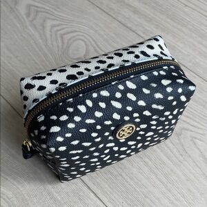 New Tory Burch Black and White Dotted Cosmetic Bag
